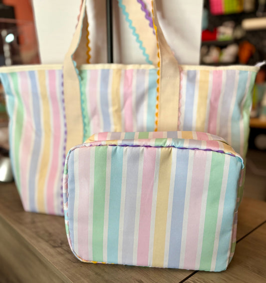 Wholesale PRE-ORDER – Pastel Stripe Canvas Makeup Bag