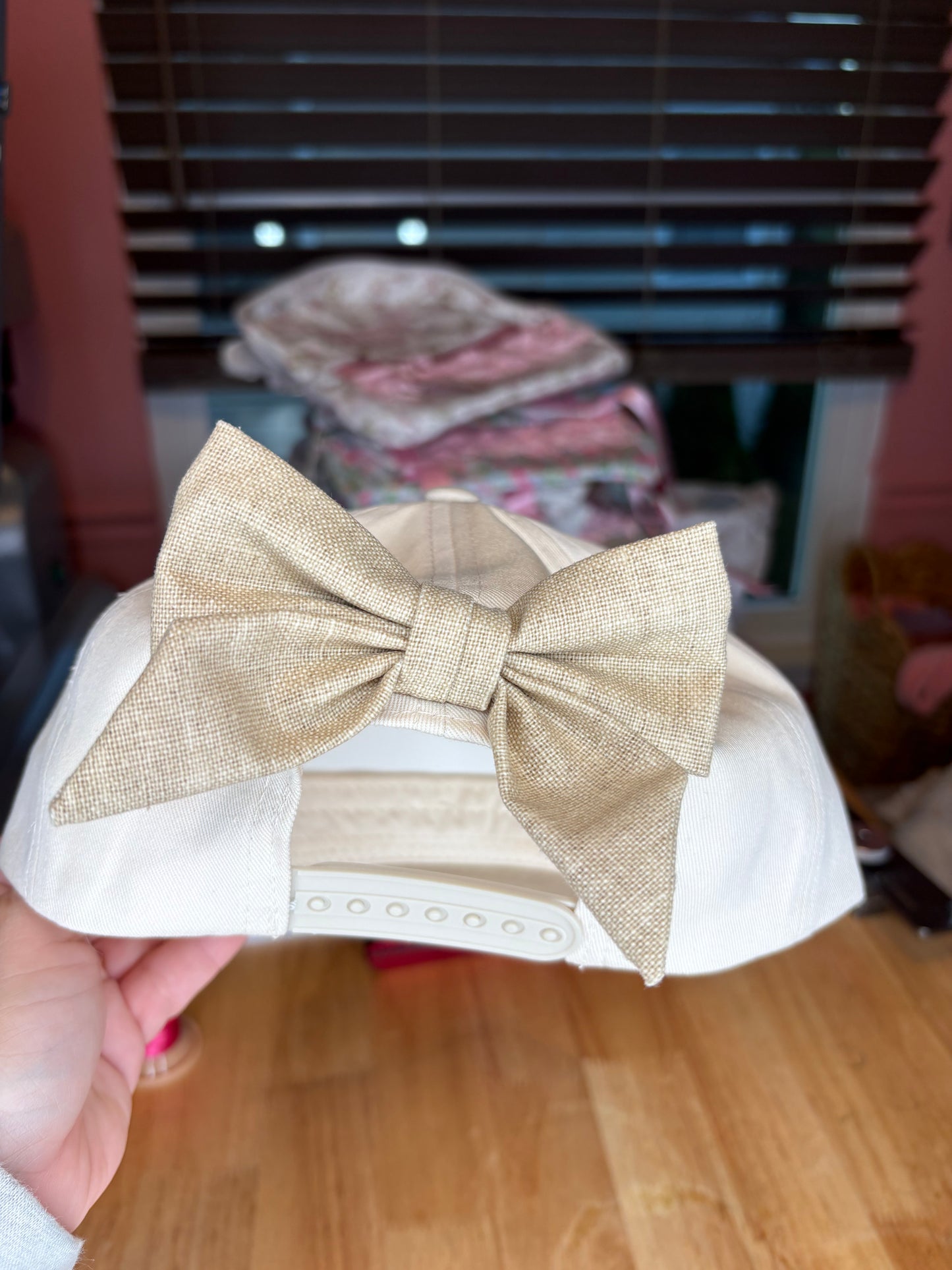 RTS Wholesale Adult Linen-Brim Bow Hat with Rope Detail