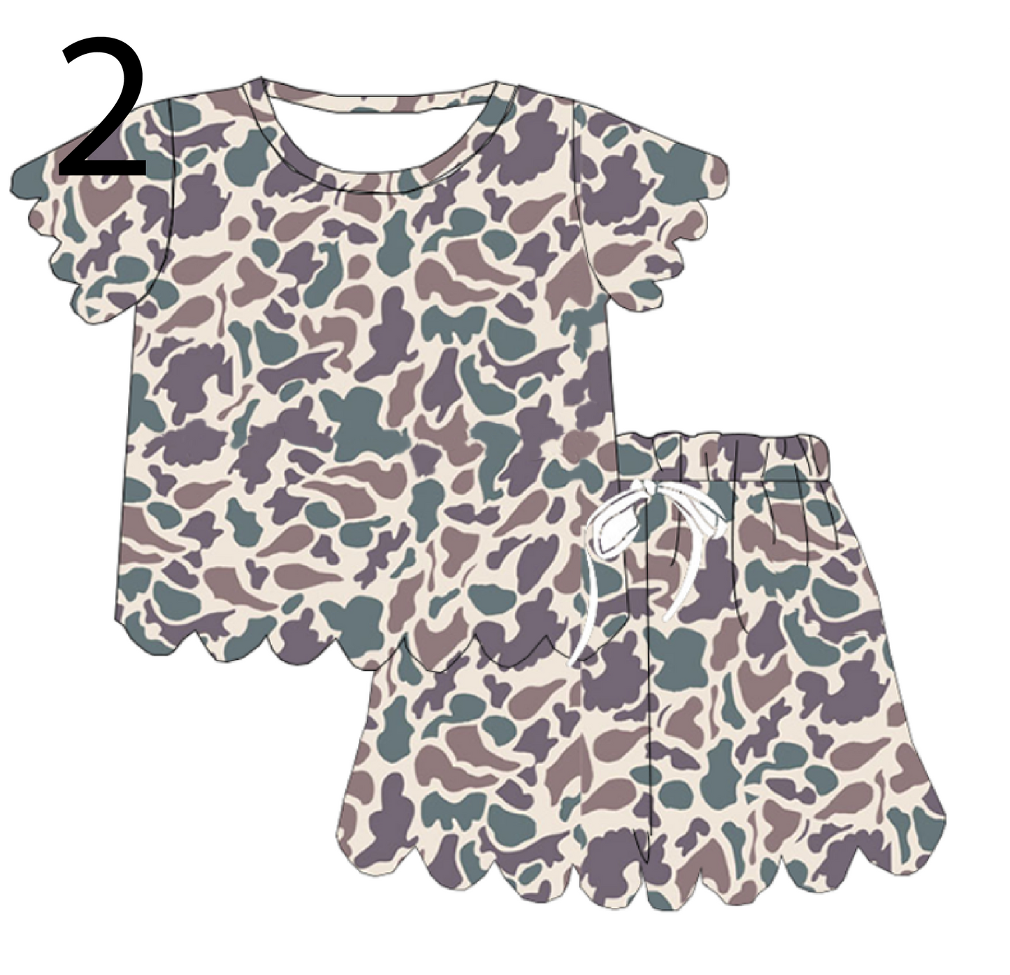 Kids Scalloped Camo Milk Silk Two-Piece Sets