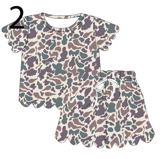 Kids Scalloped Camo Milk Silk Two-Piece Sets