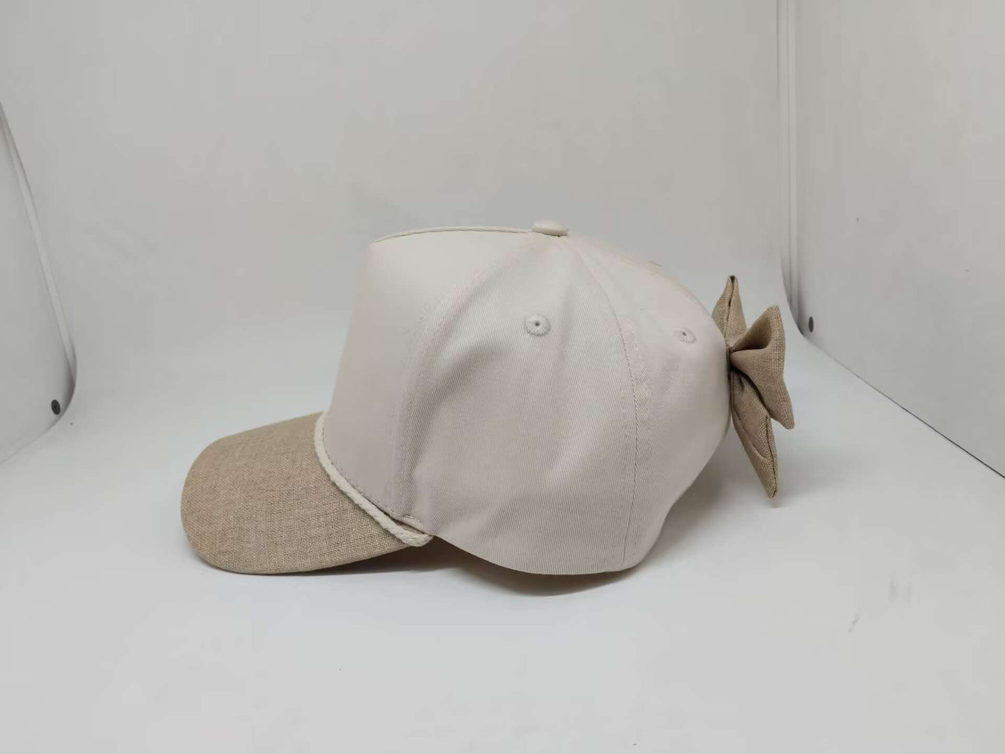 RTS Wholesale Adult Linen-Brim Bow Hat with Rope Detail