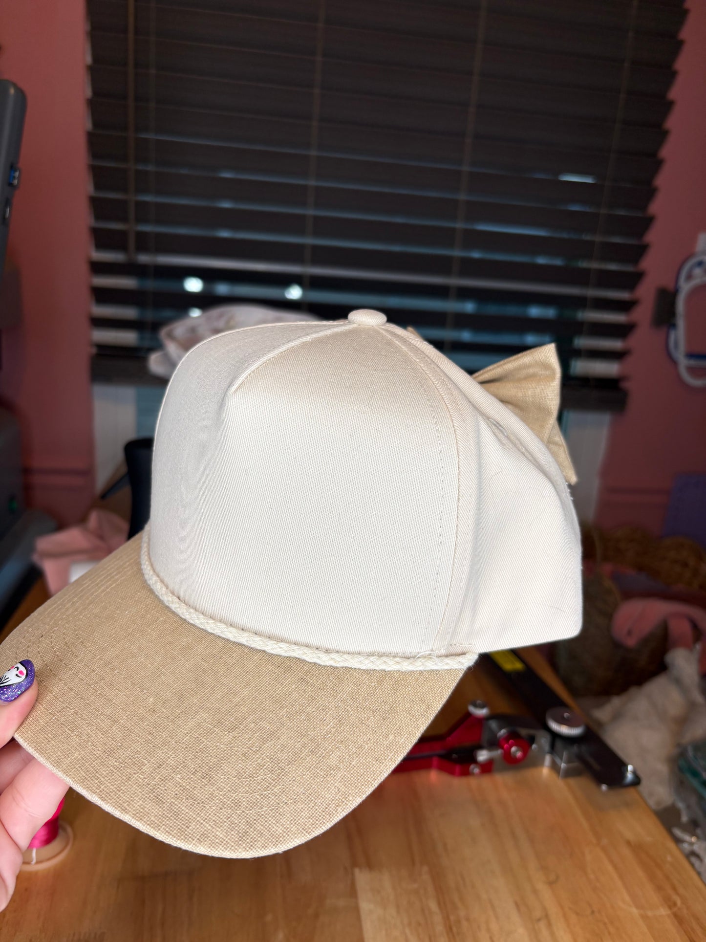RTS Wholesale Adult Linen-Brim Bow Hat with Rope Detail