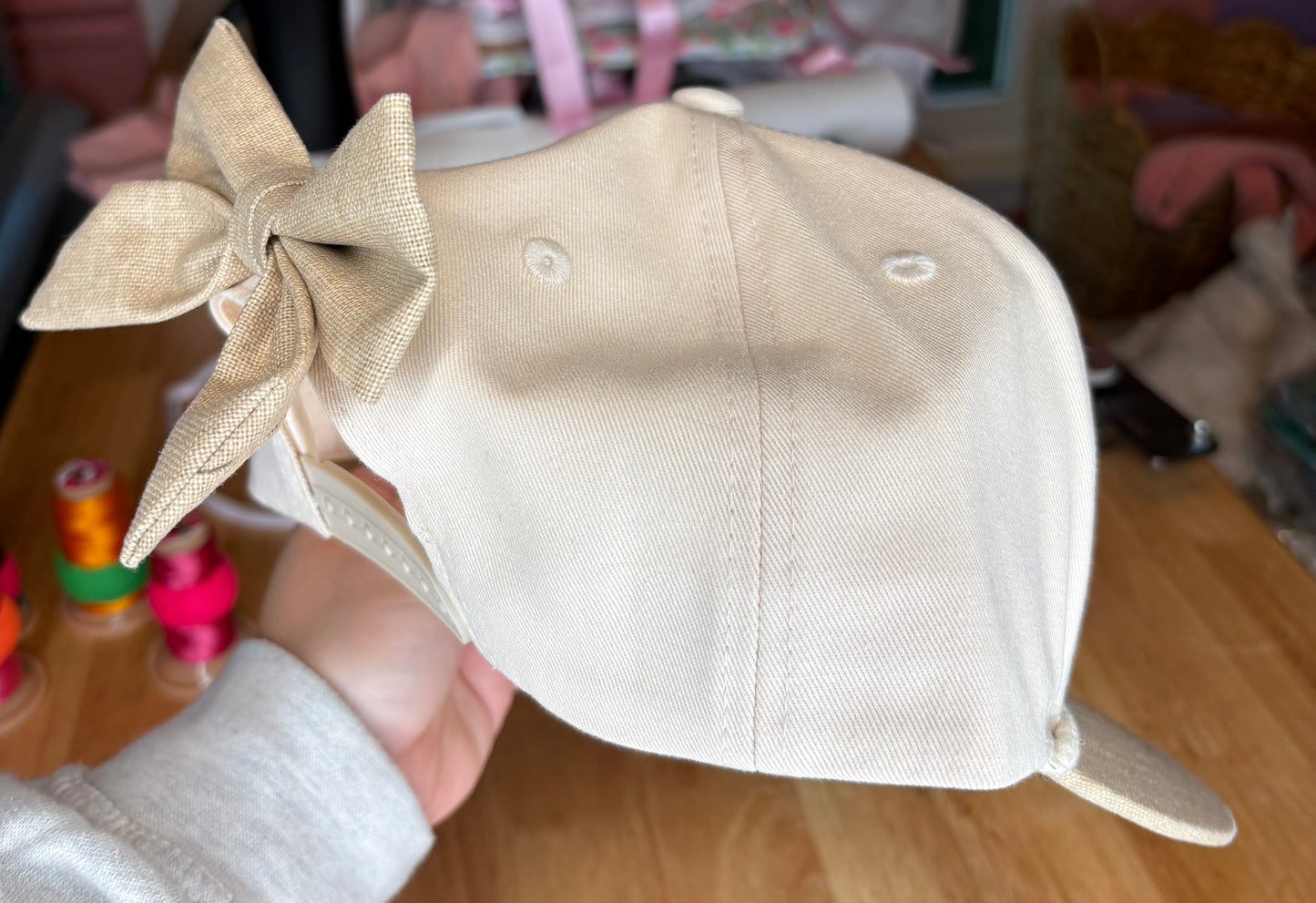 RTS Wholesale Adult Linen-Brim Bow Hat with Rope Detail