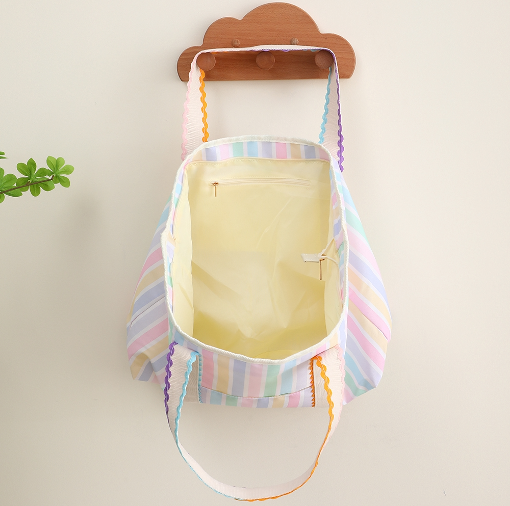 Embroidered Pastel Stripe Canvas Tote