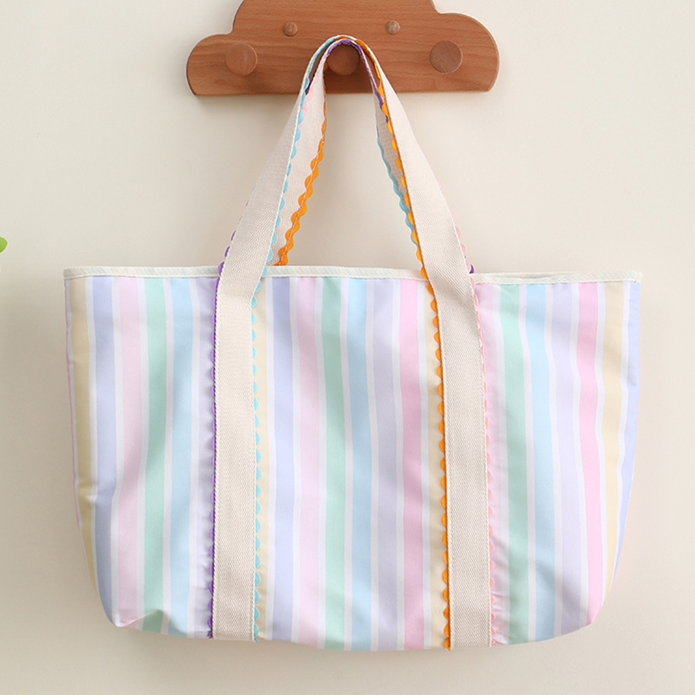 Embroidered Pastel Stripe Canvas Tote