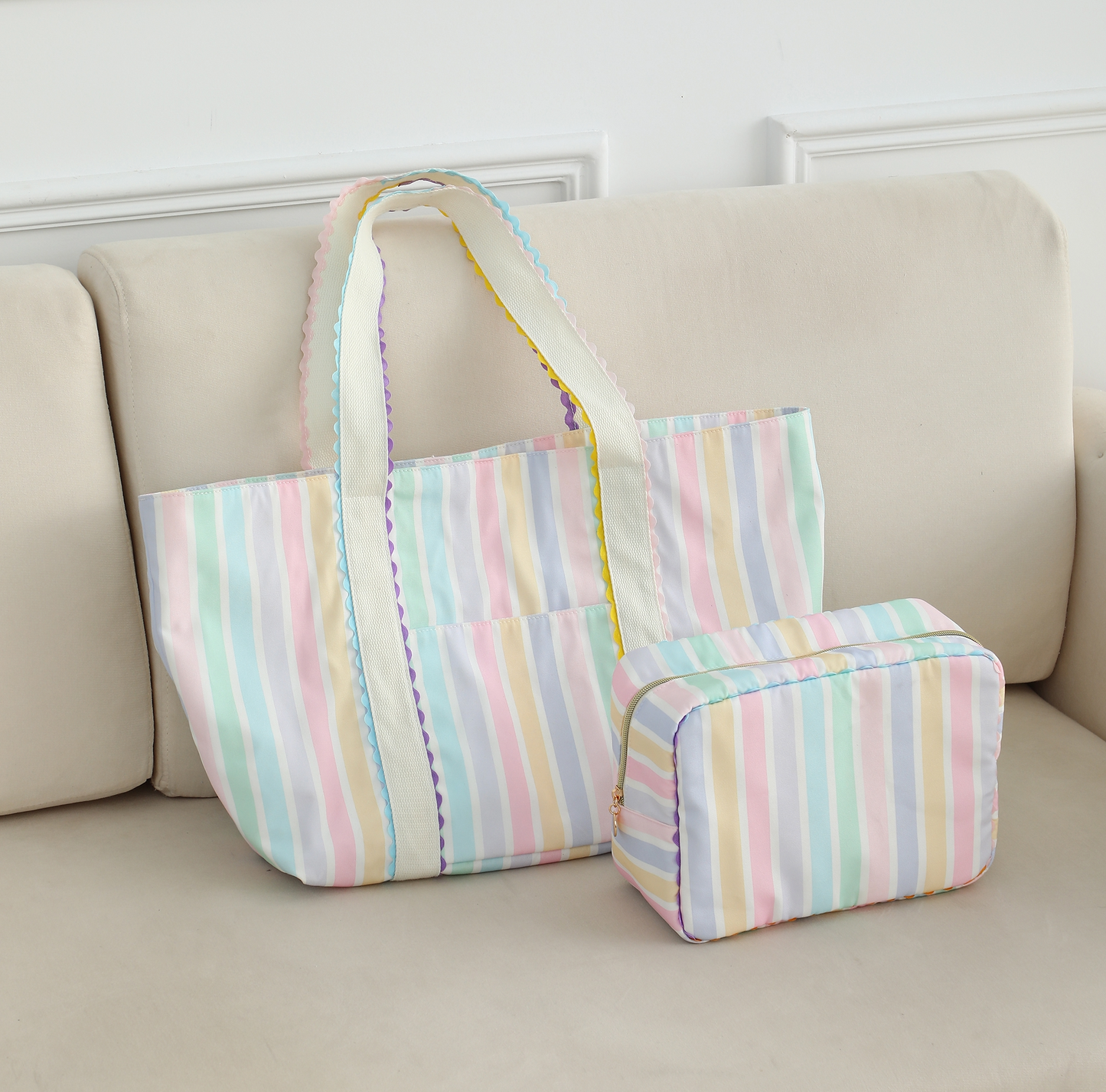 Wholesale RTS- Pastel Tote and Makeup Bag Bundle