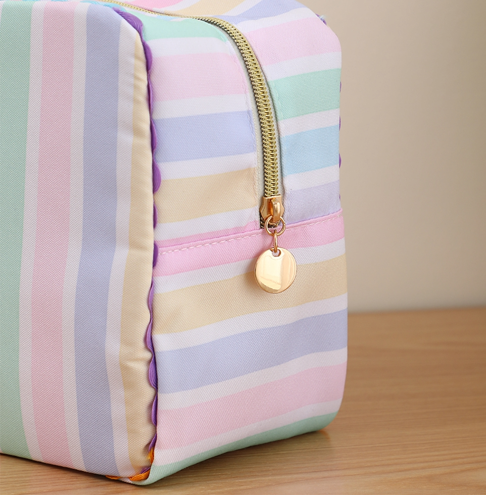Embroidered Pastel Stripe Canvas Cosmetic Bag