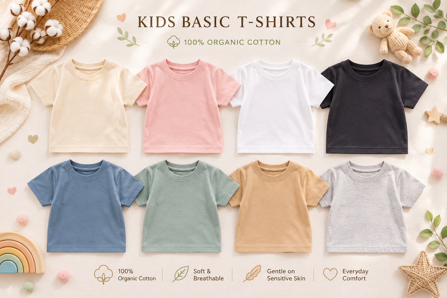 WHOLESALE PRE-ORDER – 100% ORGANIC COTTON KIDS T-SHIRTS