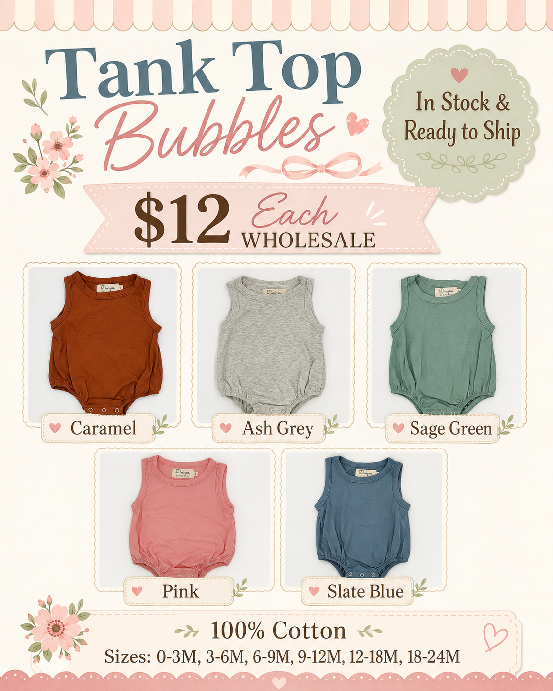 Wholesale Ready To Ship Tank Top Bubble Romper